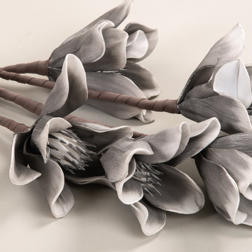 Grey Saucer Magnolia Branch Faux Flower